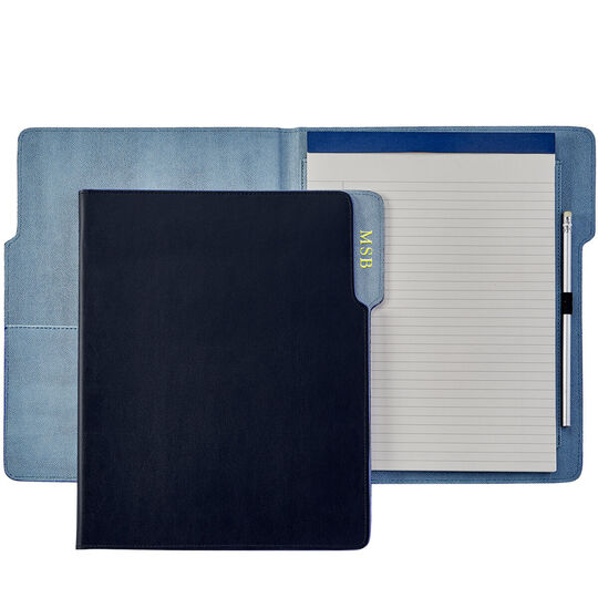Personalized Navy Leather Padfolio